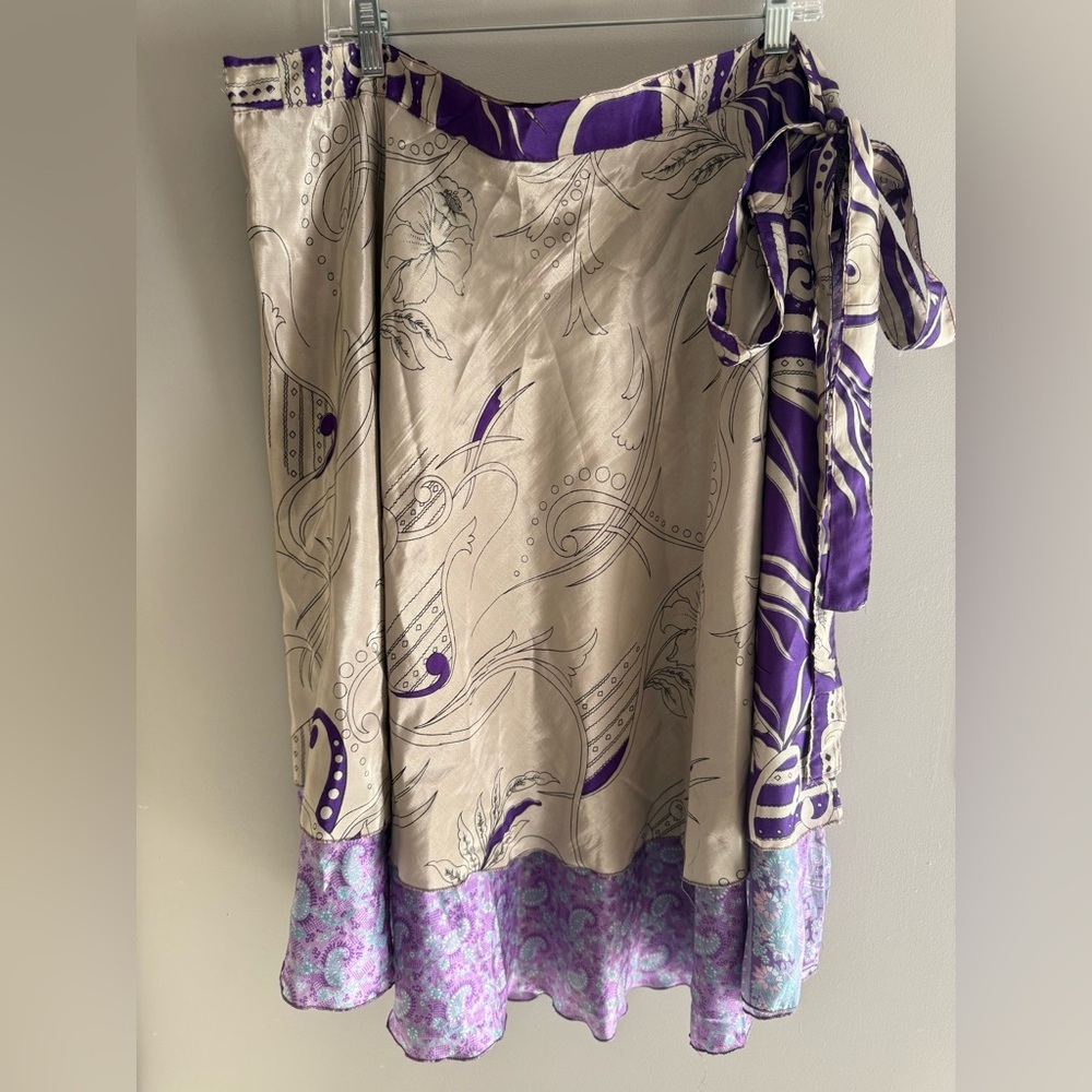 Urban Nomad Women’s Floral Paisley MIDI Wrap Skirt 100% Silk Boho Hippie Artsy